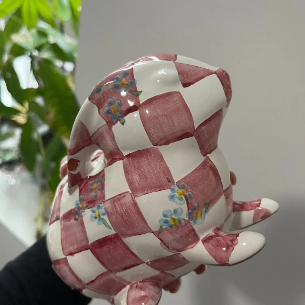 Mackenzie Childs Pink & White Quilted Bunny Bank - Picture 5 of 5